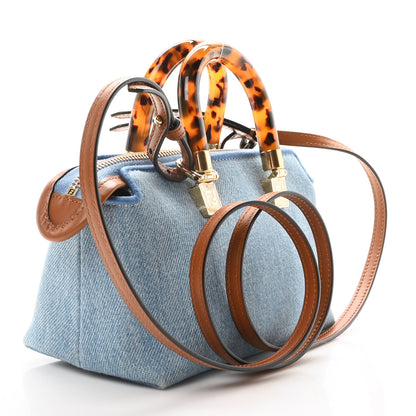Fendi Denim Vitello King Plexiglass Logo Embroidered Mini By The Way Top Handle Boston Bag Denim Cuoio 3 of 10