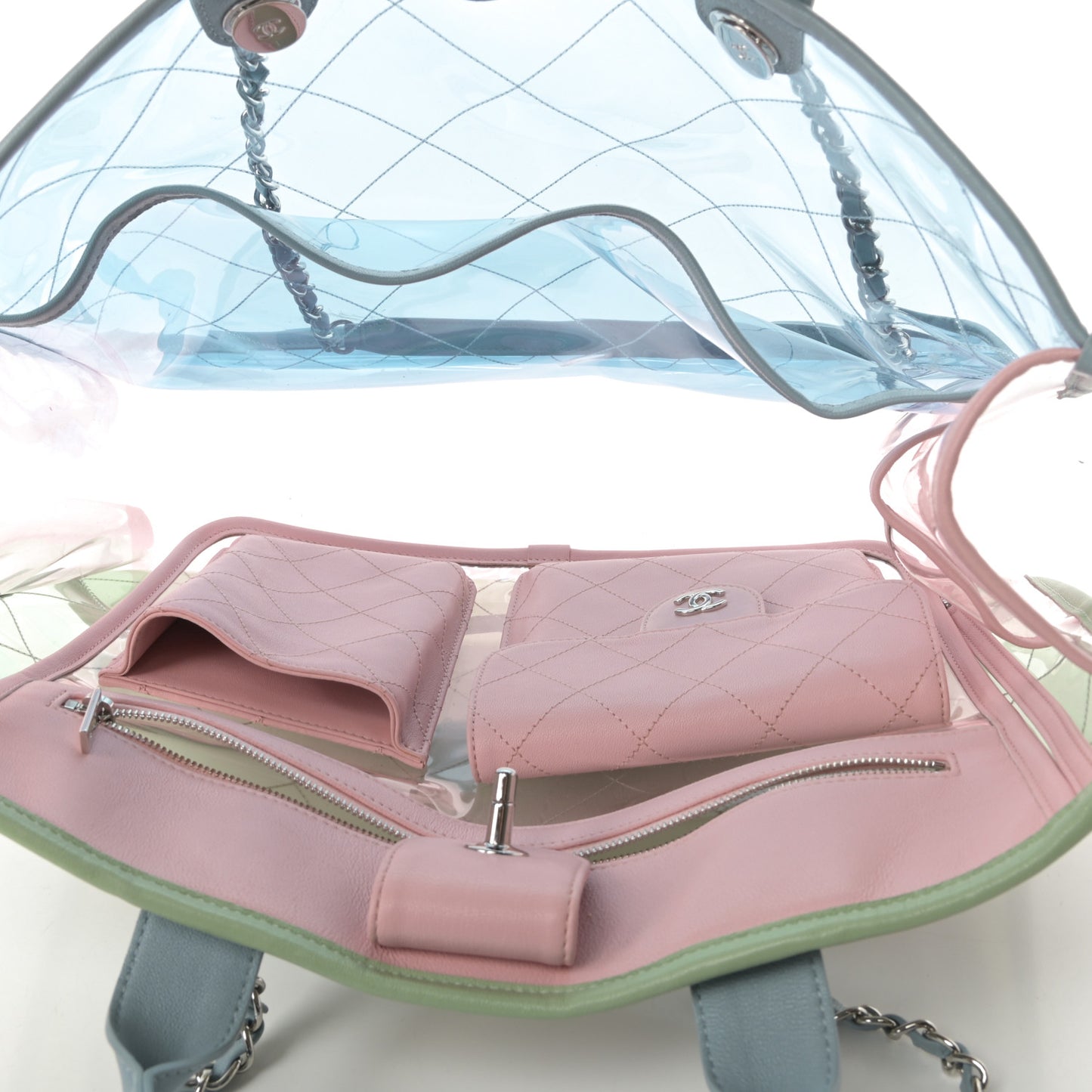 PVC Lambskin Stitched Medium Coco Splash Shopping Bag Blue Green Pink