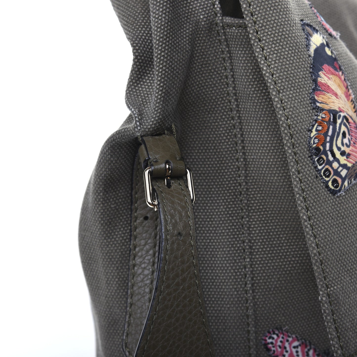 Canvas Butterfly Embroidered Rockstud Messenger Bag Military Green