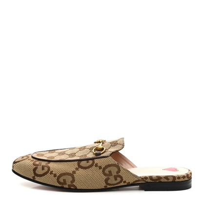 Gucci Monogram Jumbo GG Malaga Kid Womens Princetown Slippers 39.5 Camel Ebony New Acero Beige 1 of 8