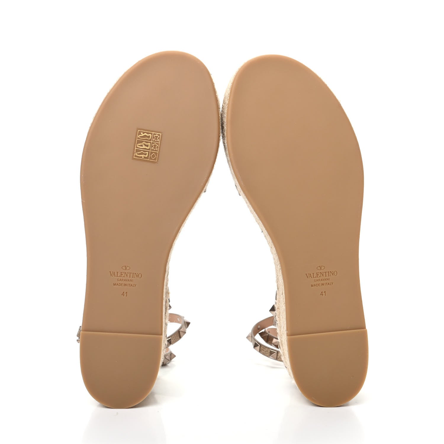 Valentino Garavani Metallic Grained Calfskin Rockstud Ankle Wrap Espadrille Flatform Sandals 41 Skin Natural 5 of 9