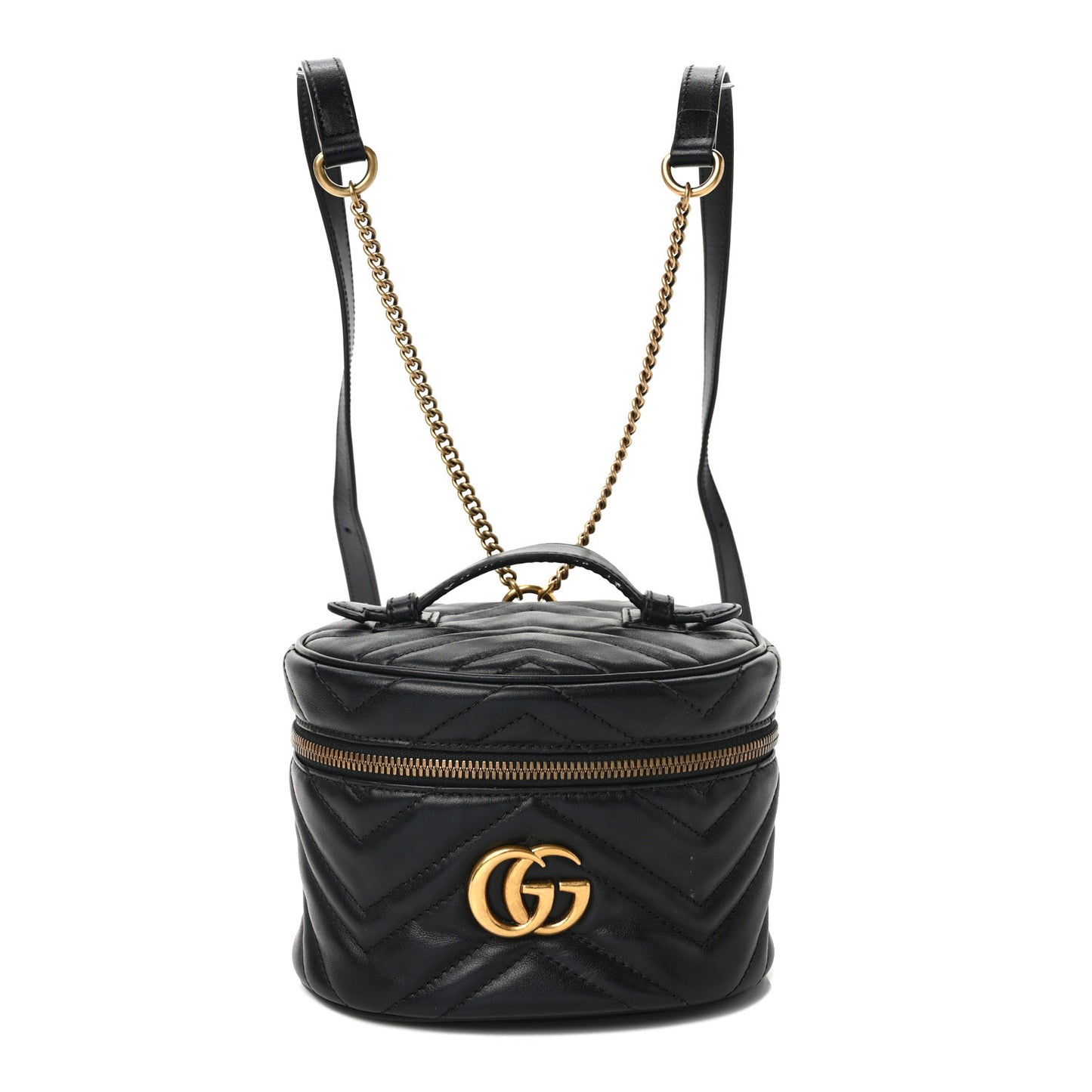 Calfskin Matelasse Mini GG Marmont Round Backpack Black