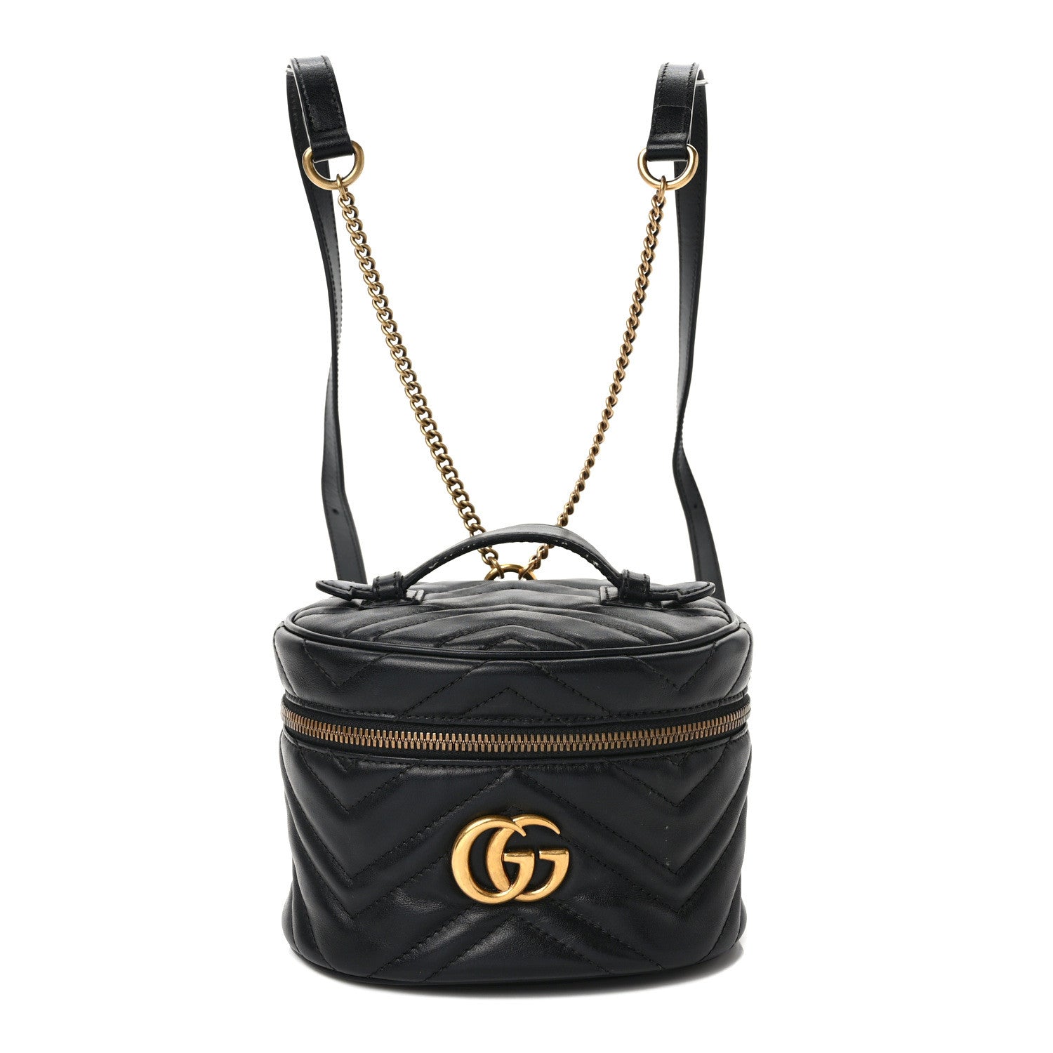 Gucci Calfskin Matelasse Mini GG Marmont Round Backpack Black 1 of 14
