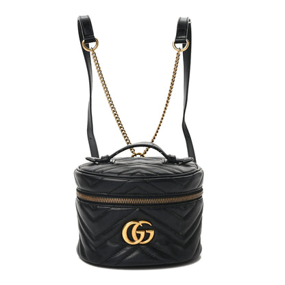 Gucci Calfskin Matelasse Mini GG Marmont Round Backpack Black 1 of 14