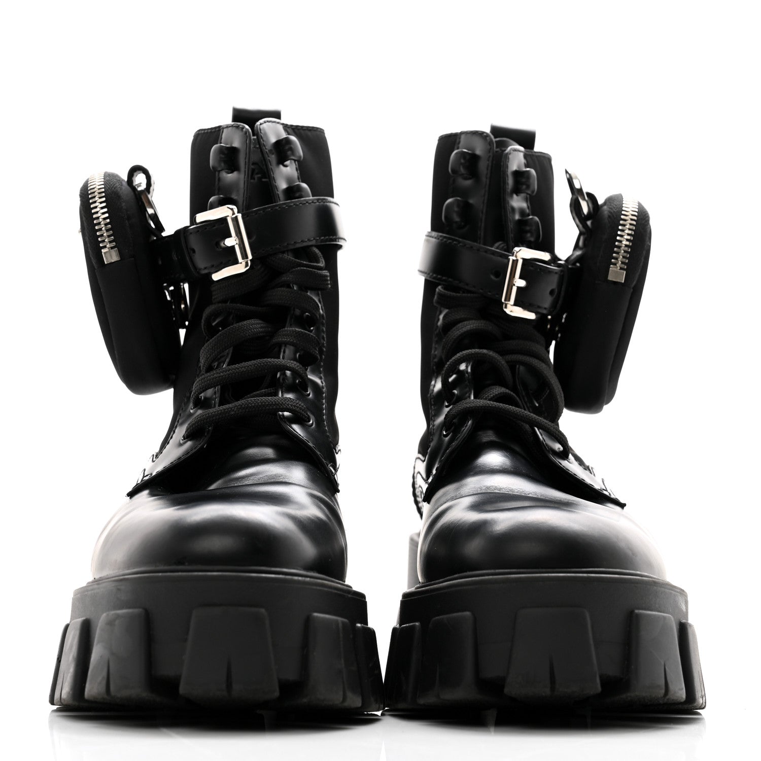 Prada Spazzolato Rois Nylon Metal Triangle Logo Monolith Pouch Pocket 55mm Boots 39 Black 2 of 7