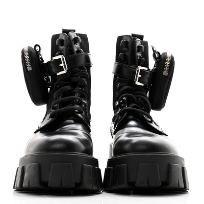 Prada Spazzolato Rois Nylon Metal Triangle Logo Monolith Pouch Pocket 55mm Boots 39 Black 2 of 7