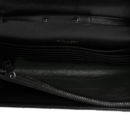 Saint Laurent Grain De Poudre Matelasse Chevron Monogram Chain Wallet Black 5 of 8