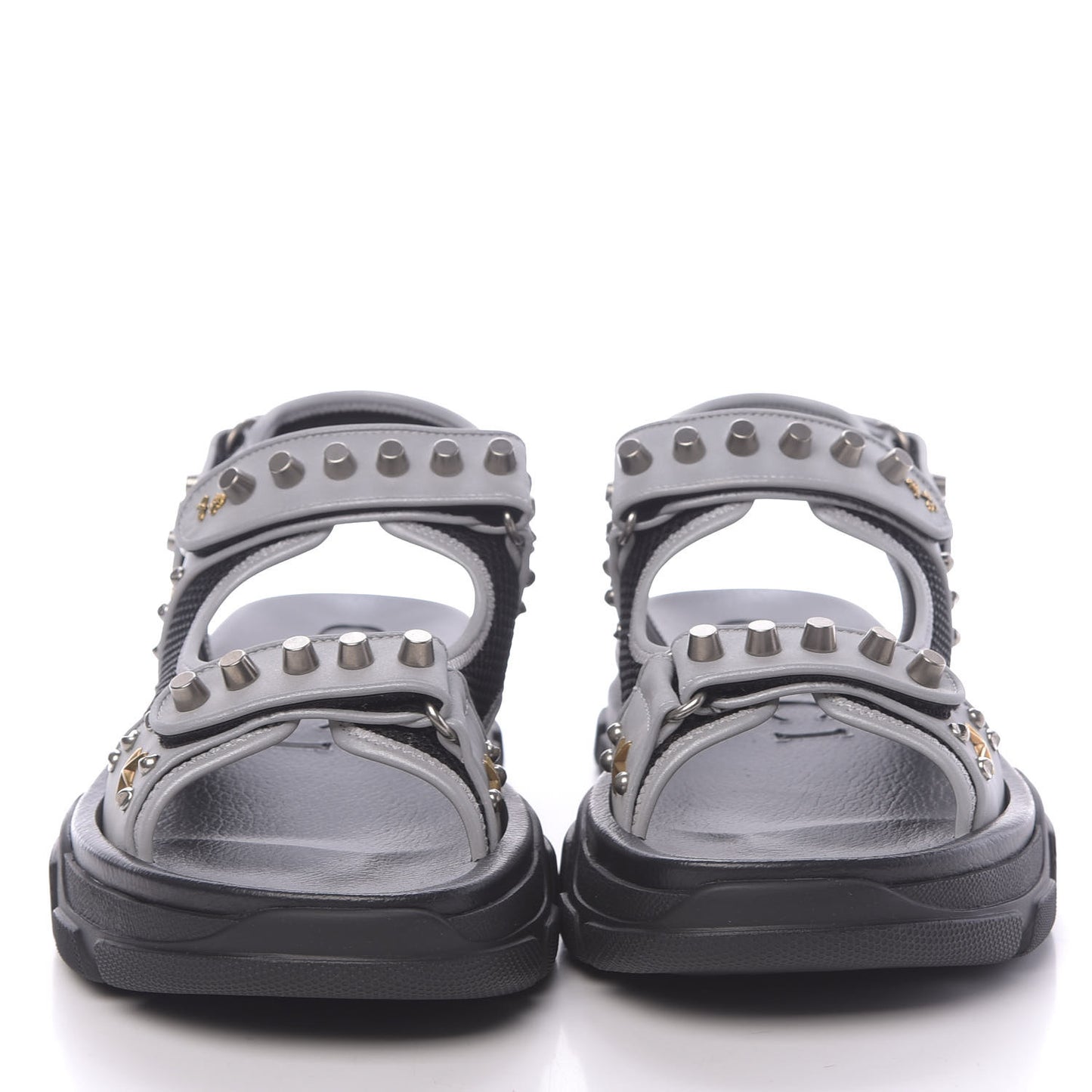 Technical Canvas Calfskin Reflective Studded Mens Aguru Sandals 11 Silver Black