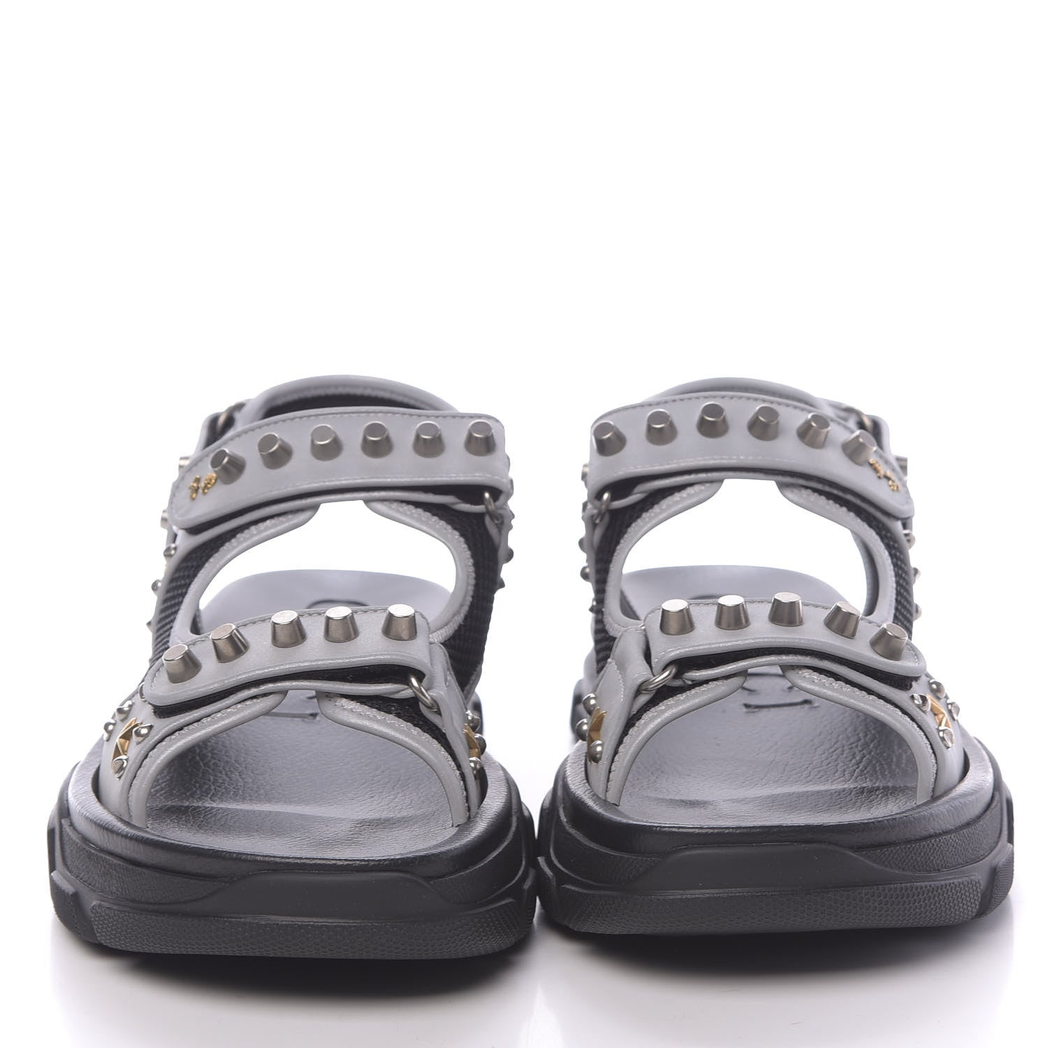 Gucci Technical Canvas Calfskin Reflective Studded Mens Aguru Sandals 11 Silver Black 2 of 8