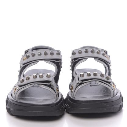 Gucci Technical Canvas Calfskin Reflective Studded Mens Aguru Sandals 11 Silver Black 2 of 8