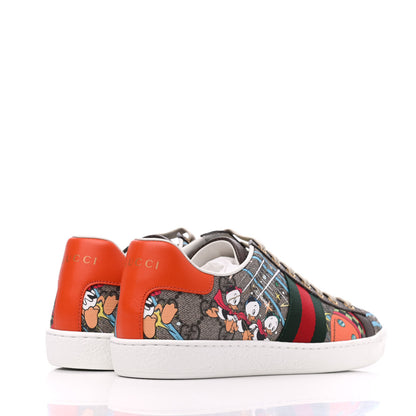 Gucci X DISNEY GG Supreme Monogram Web Donald Duck Womens Ace Sneakers 38 Beige New Acero Orange 4 of 10