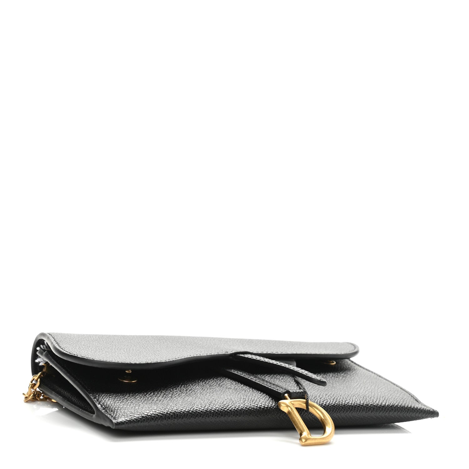 Christian Dior Grained Calfskin Saddle Chain Wallet Pouch Black 4 of 7