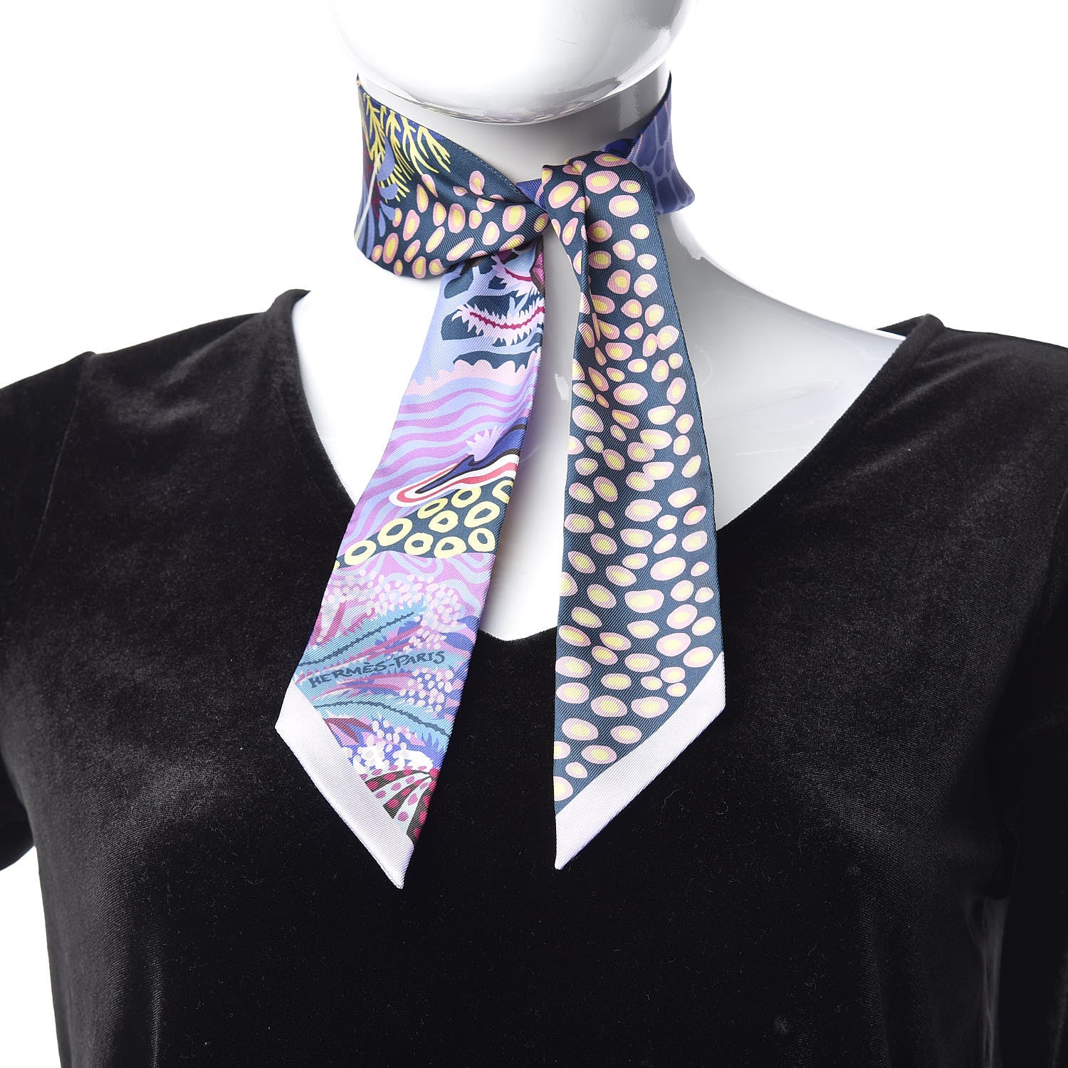 Hermes Silk Under The Waves Twilly Mauve Marine Jaune 2 of 5