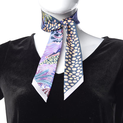 Hermes Silk Under The Waves Twilly Mauve Marine Jaune 2 of 5