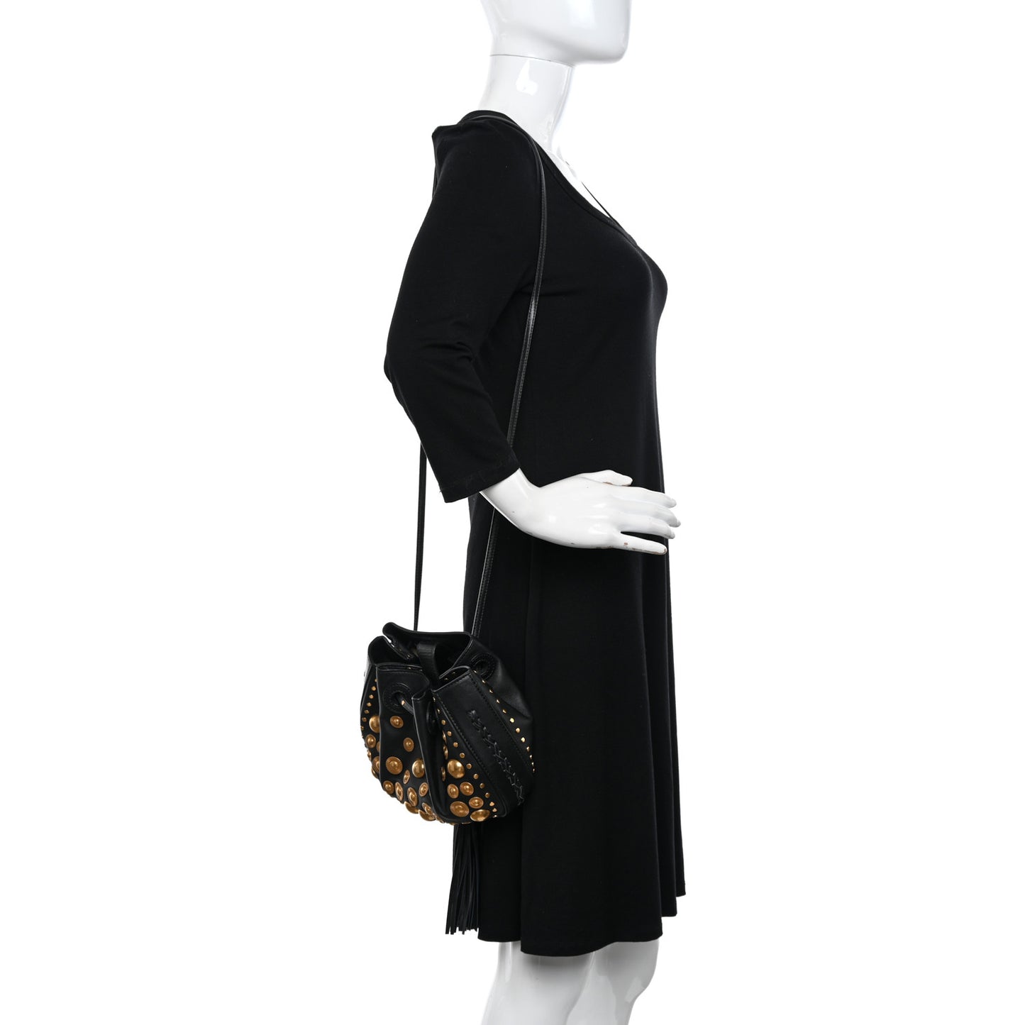 Lambskin Studded Small Inez Drawstring Bag Black