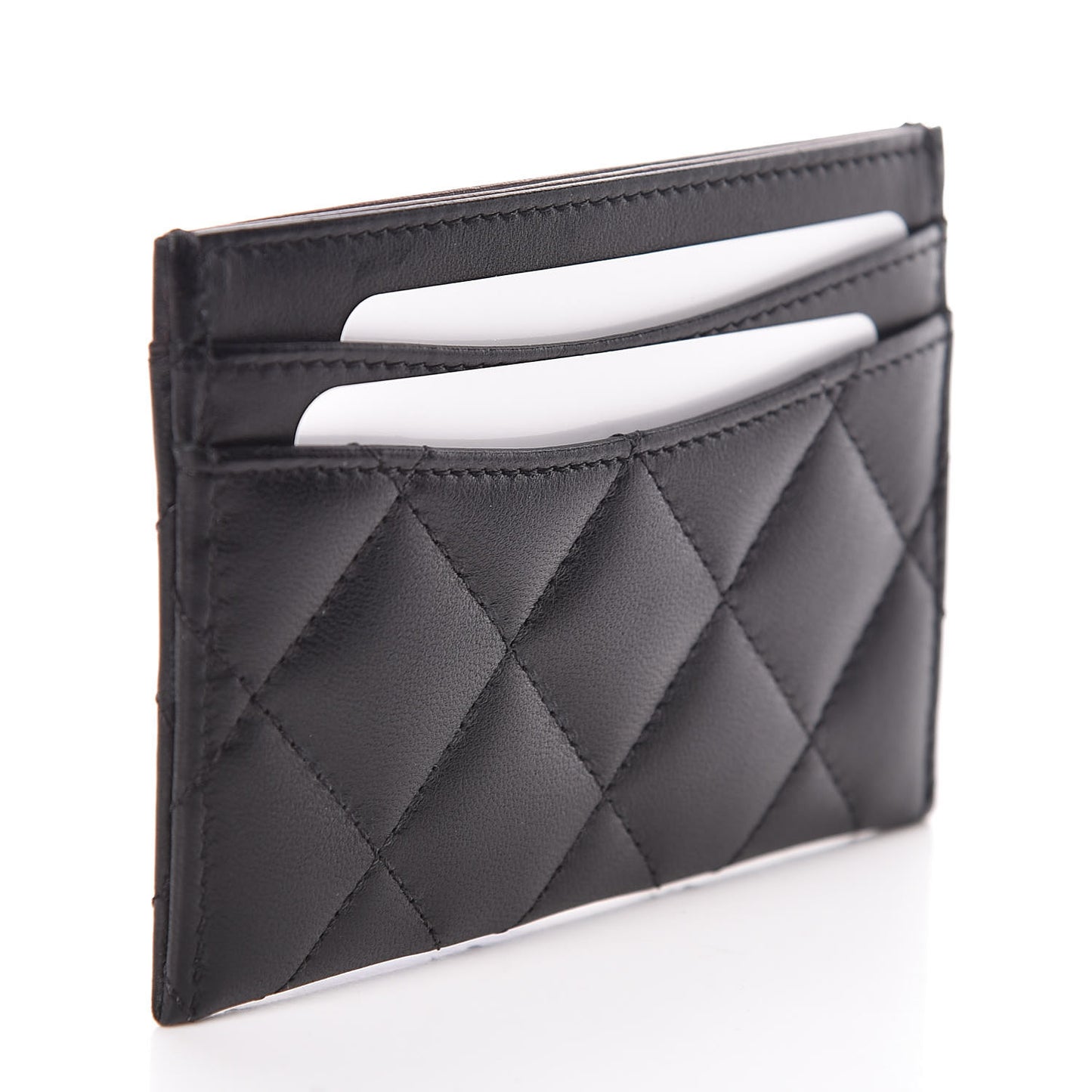 Lambskin Quilted Card Holder Black