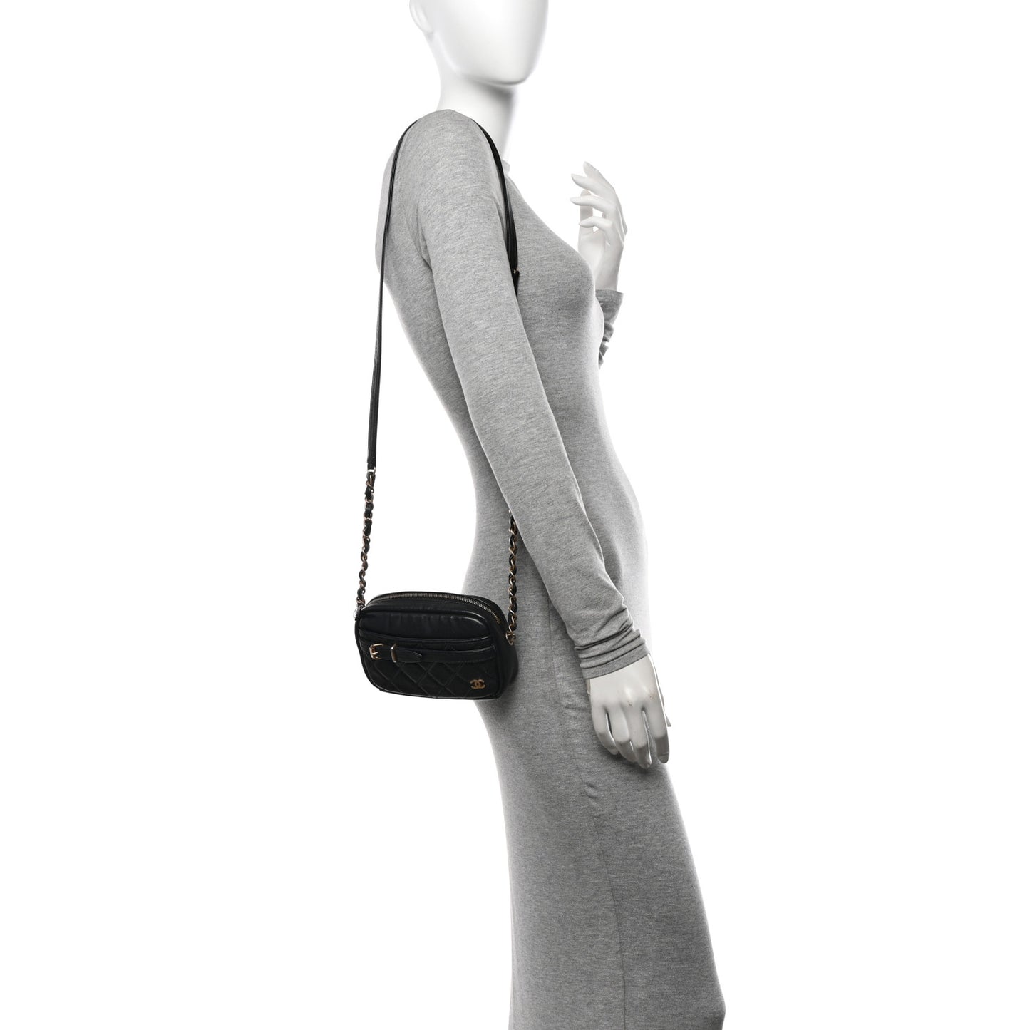 Lambskin Quilted Small Buckle Camera Case Bag Black