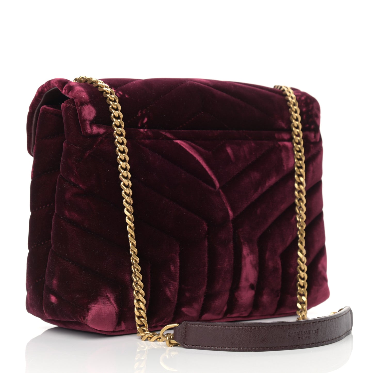 Velvet Y Quilted Monogram Small Loulou Chain Satchel Burgundy