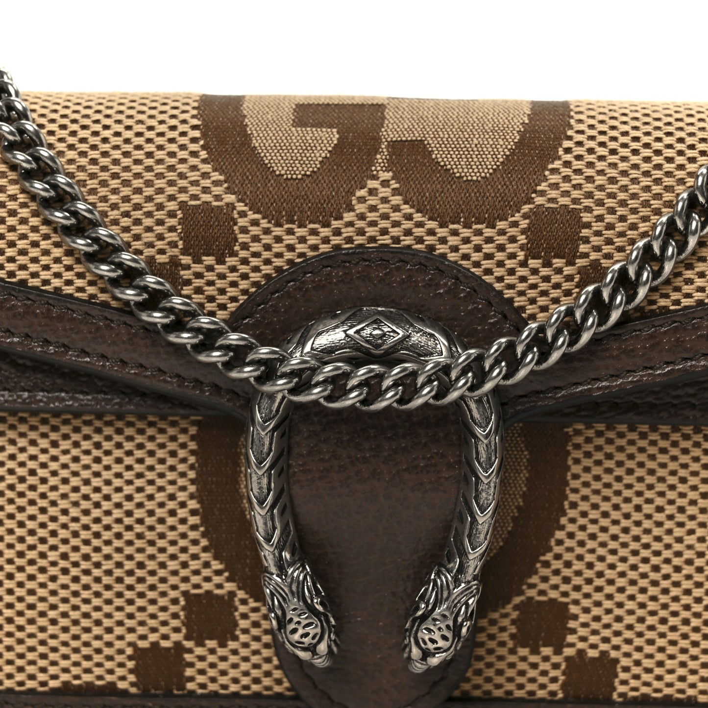 Monogram Jumbo GG Textured Dollar Calfskin Super Mini Dionysus Shoulder Bag Camel Ebony New Acero