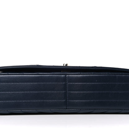 Chanel Calfskin Chevron Quilted Medium Statement Flap Navy Blue 16 of 22