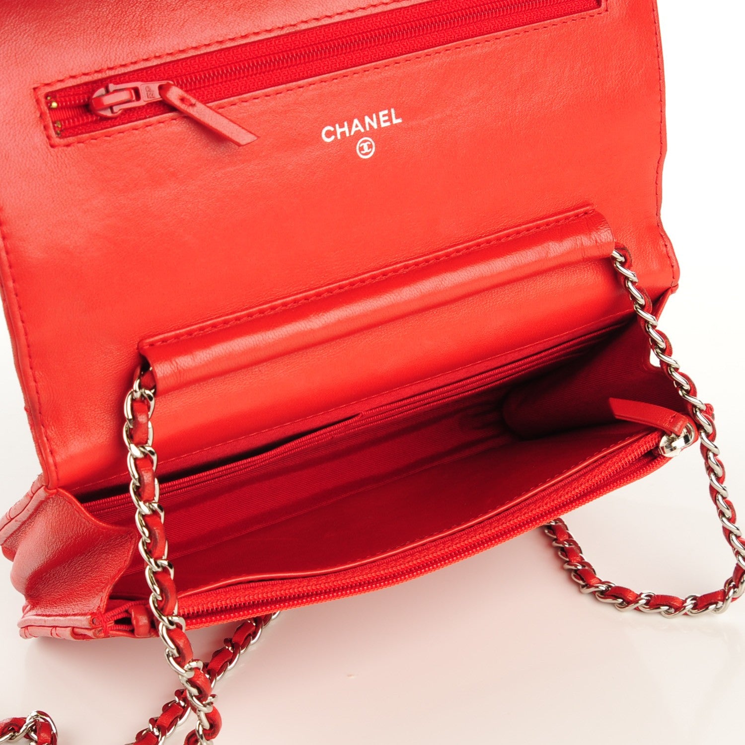 Chanel Lambskin Quilted Wallet On Chain WOC Red 8 of 12