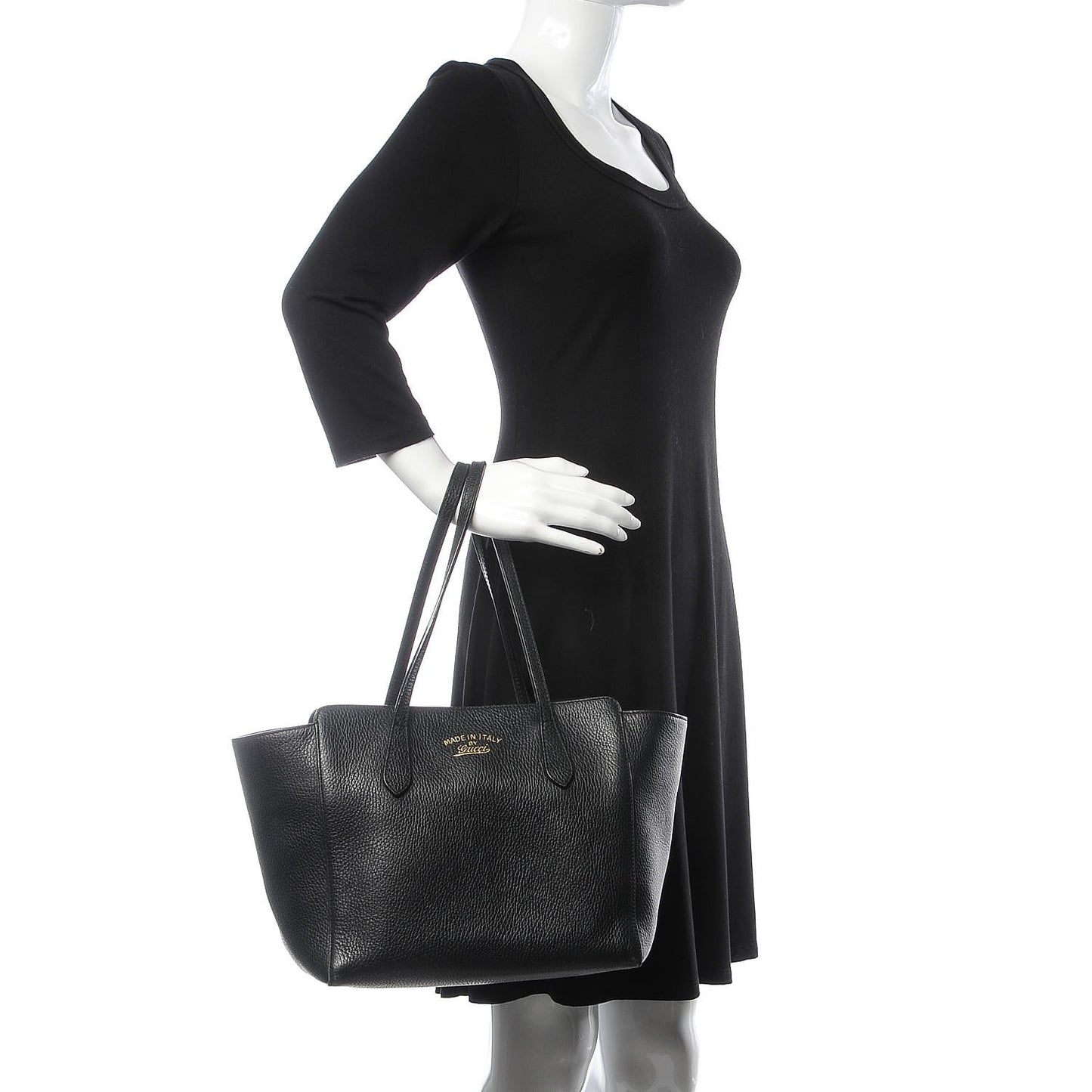 Pebbled Calfskin Small Swing Tote Black