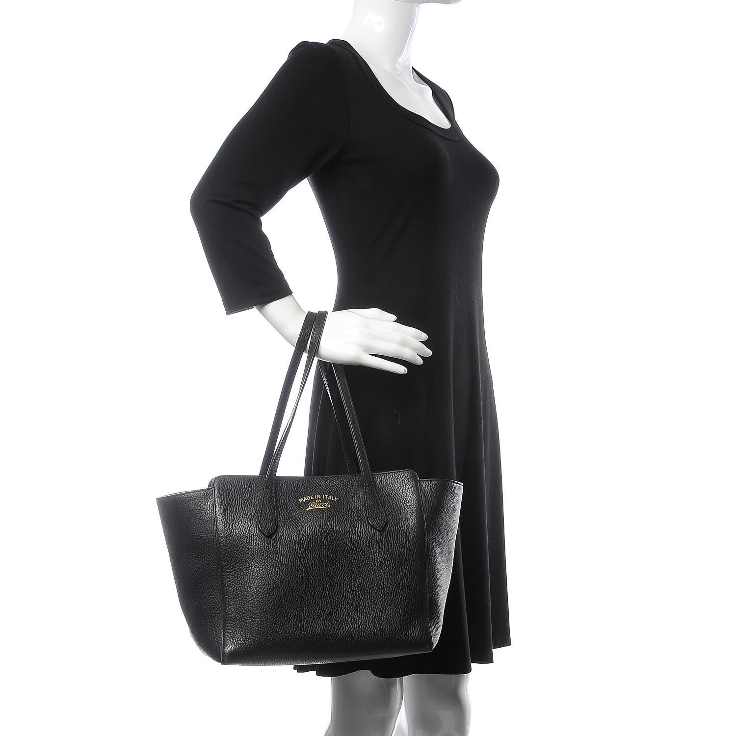 Gucci Pebbled Calfskin Small Swing Tote Black 2 of 13