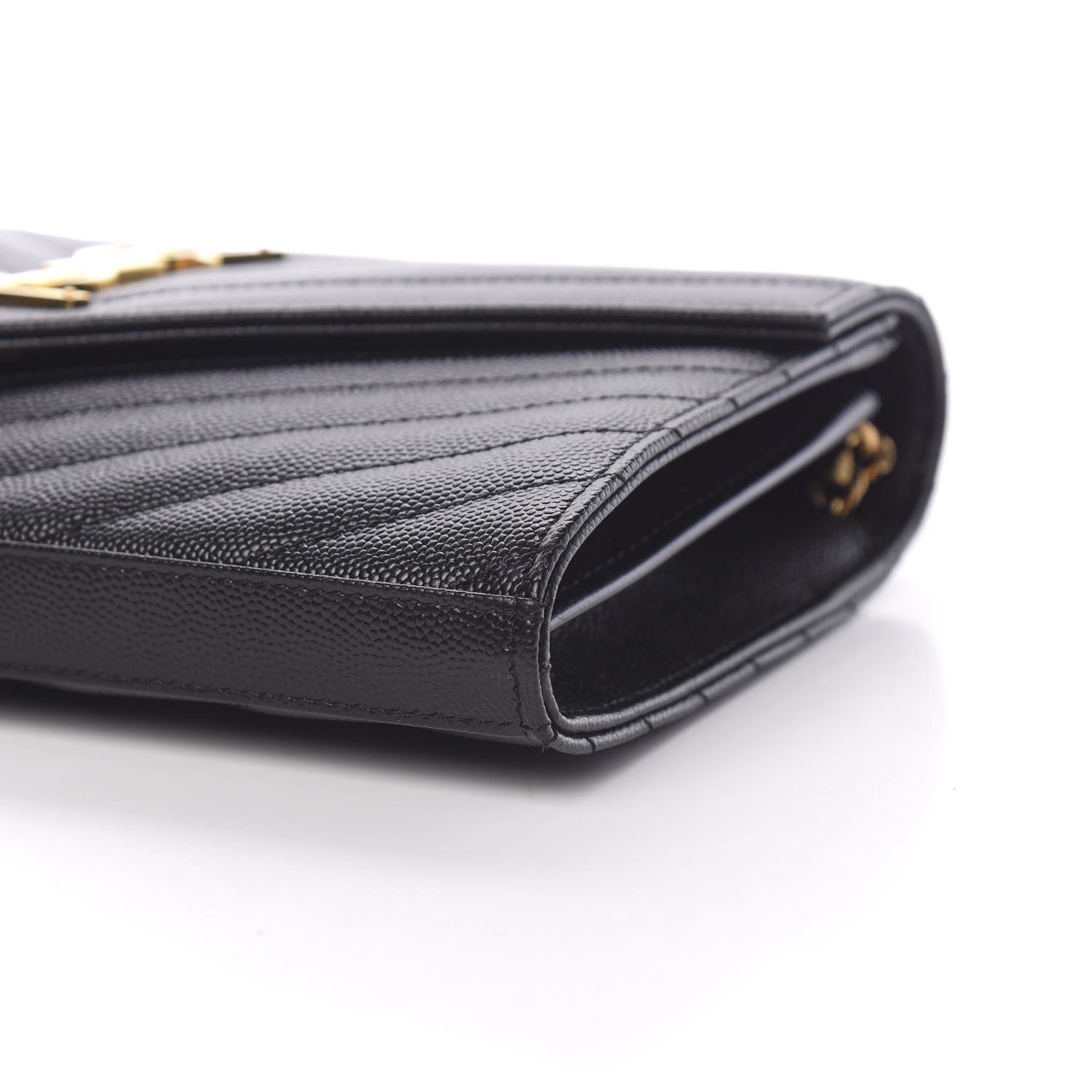 Saint Laurent Grain De Poudre Matelasse Chevron Monogram Chain Wallet Black 8 of 10