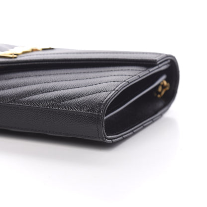 Saint Laurent Grain De Poudre Matelasse Chevron Monogram Chain Wallet Black 8 of 10