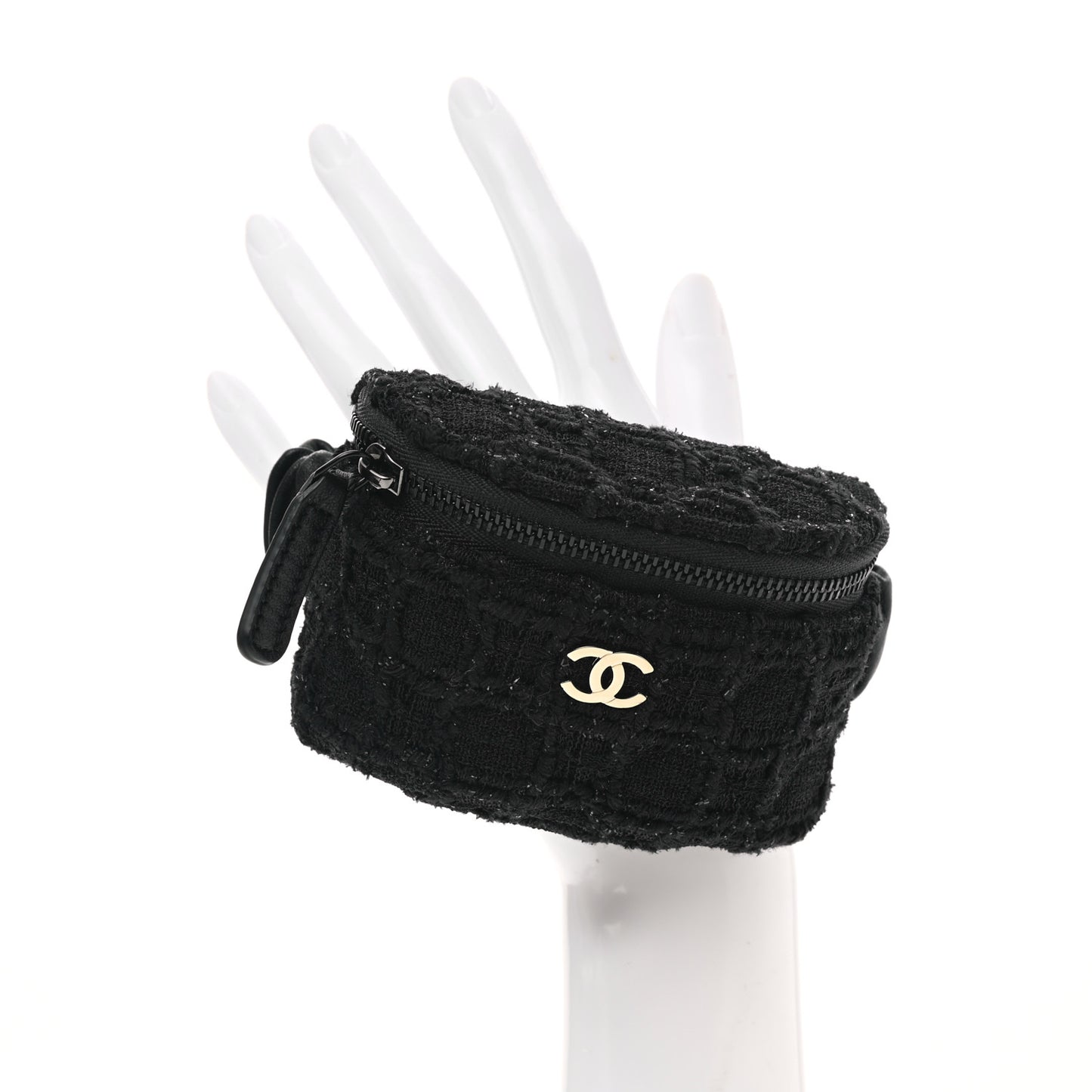 Tweed Lambskin Quilted Arm Coin Purse Black