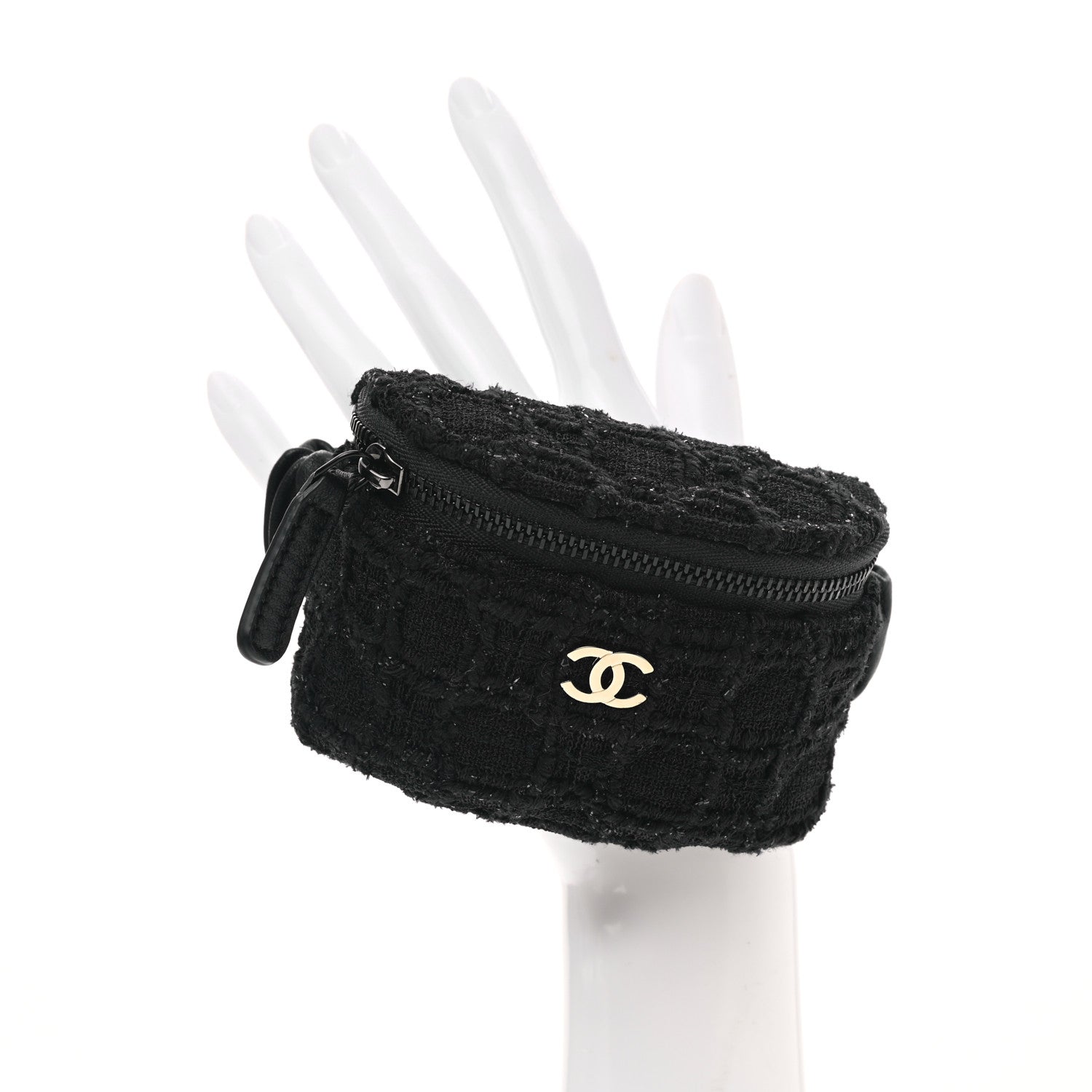 Chanel Tweed Lambskin Quilted Arm Coin Purse Black 2 of 8