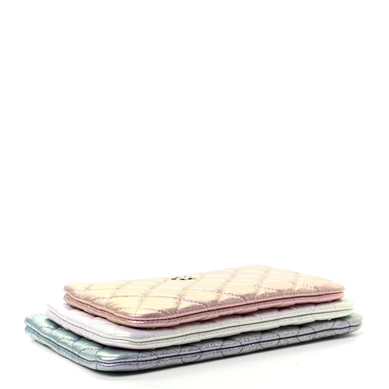 Chanel Iridescent Crumpled Calfskin Trio Cosmetic Case Blue Pink Ivory 5 of 12
