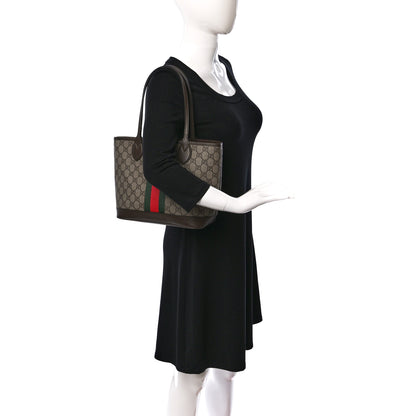 Gucci GG Supreme Monogram Textured Dollar Calfskin Web Small Ophidia Tote Beige Ebony New Acero 2 of 9