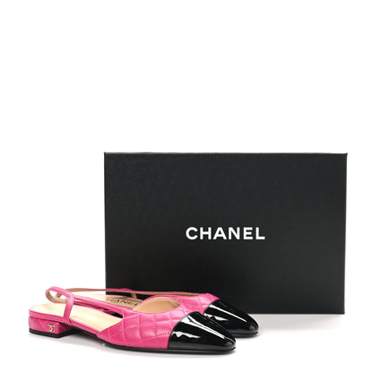 Chanel Lambskin Patent Cap Toe CC Slingback Flats 37.5 Pink Black 10 of 10