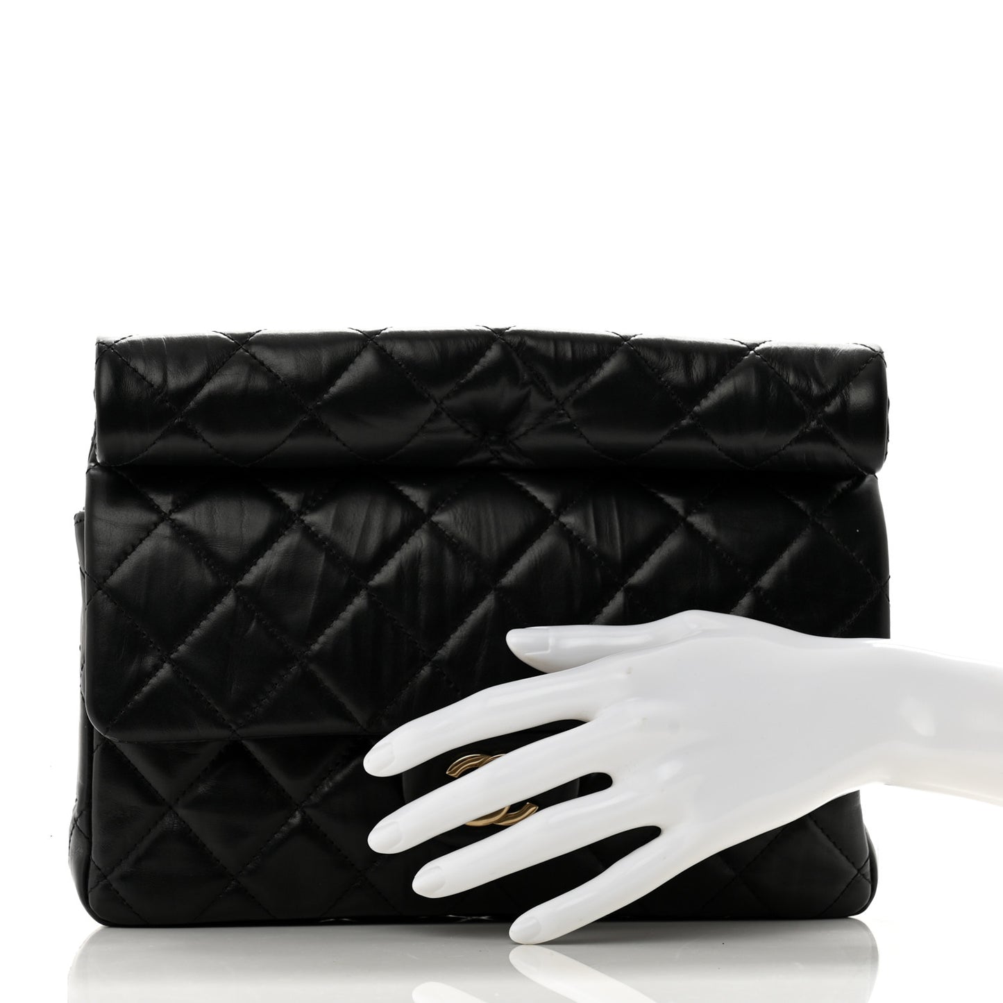 Crumpled Calfskin Quilted Clutch Black