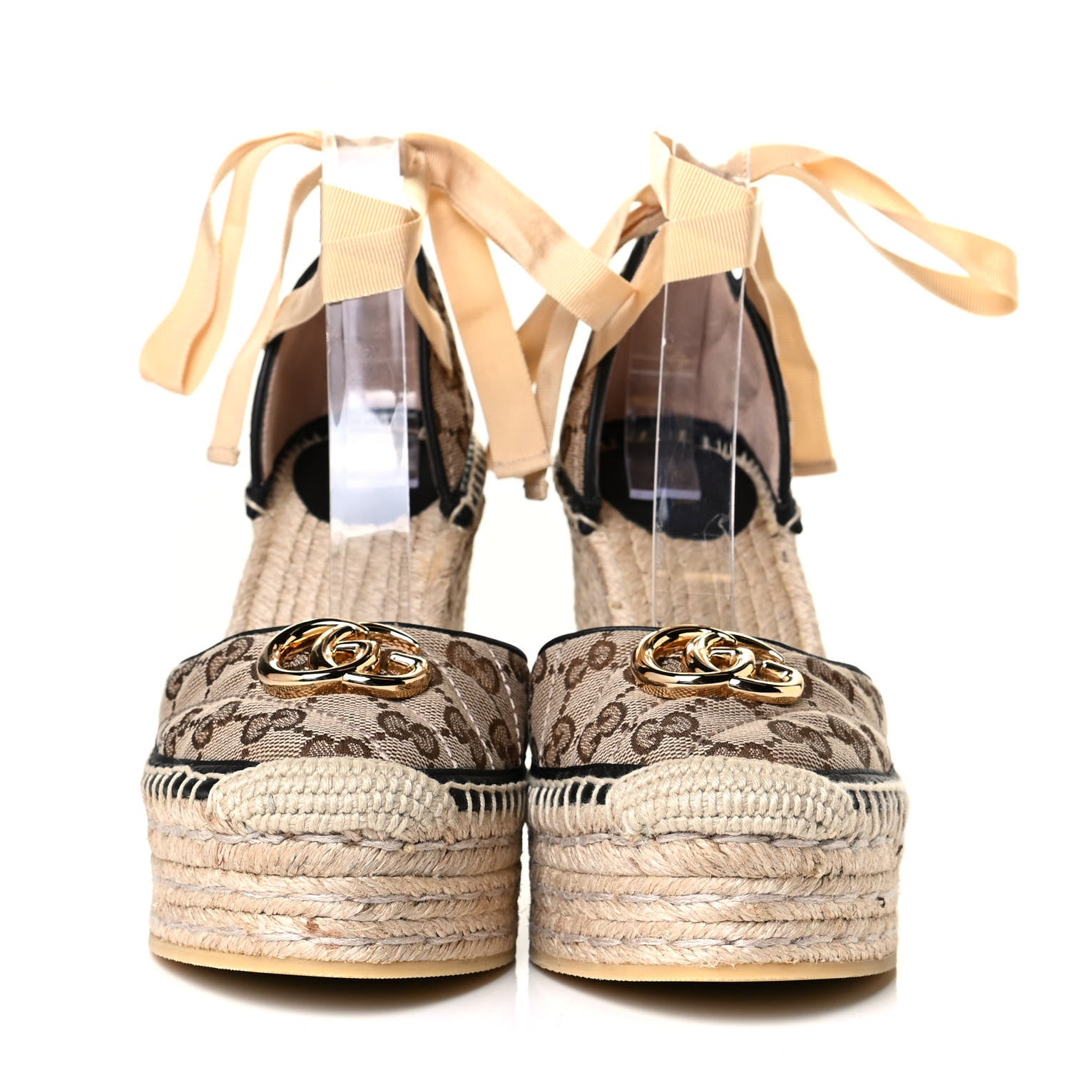 Gucci Monogram Matelasse GG Marmont Ankle Wrap Platform 35/120mm Espadrille Wedges 39.5 Beige Ebony Black Sand Storm 2 of 6