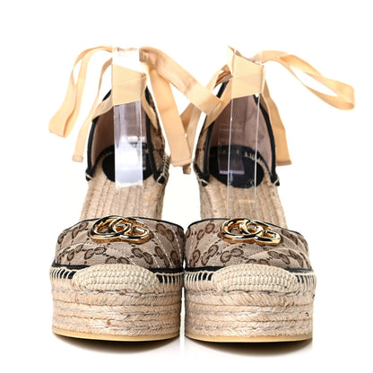 Gucci Monogram Matelasse GG Marmont Ankle Wrap Platform 35/120mm Espadrille Wedges 39.5 Beige Ebony Black Sand Storm 2 of 6