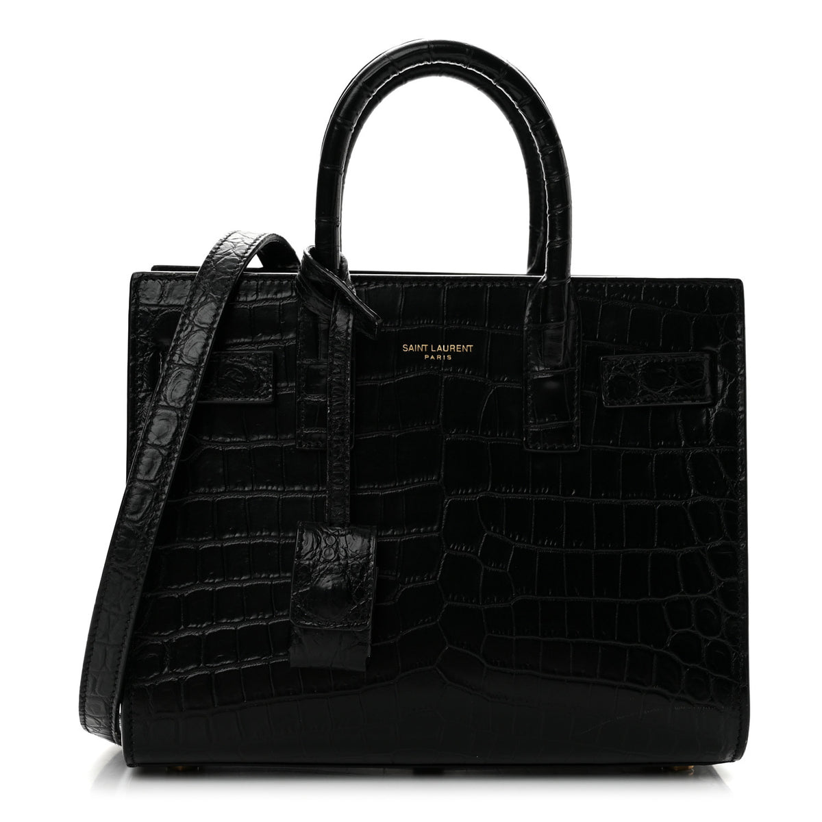 Saint Laurent Calfskin Crocodile Embossed Nano Sac De Jour Black 1 of 14