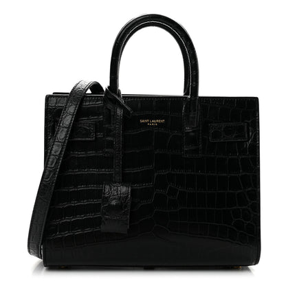 Saint Laurent Calfskin Crocodile Embossed Nano Sac De Jour Black 1 of 14