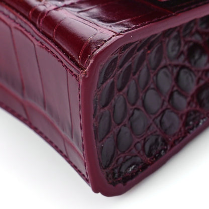 Balenciaga Shiny Calfskin Crocodile Embossed Hourglass Top Handle Bag Mini with Chain Dark Red 9 of 9