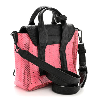 3.1 Phillip Lim Textured Calfskin Elaphe Snakeskin Mini Pashli Satchel Pink Black 3 of 14