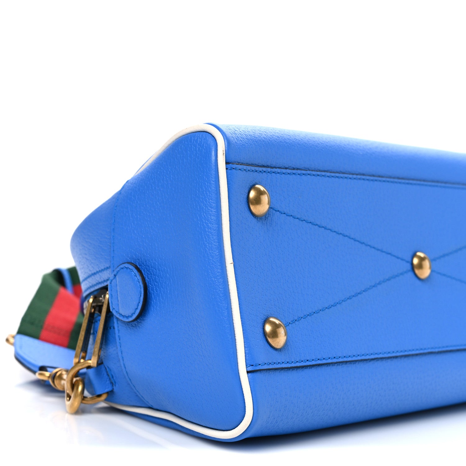 Gucci X ADIDAS Textured Dollar Calfskin Web Trefoil Logo Embossed Mini Bowling Bag Blue 9 of 10