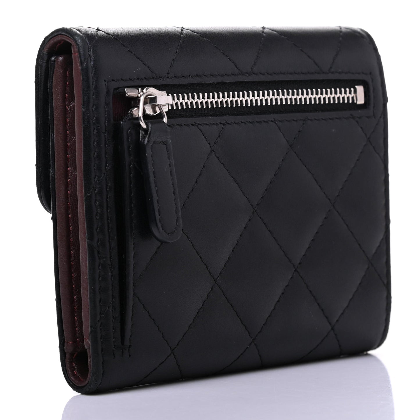 Lambskin Quilted Compact Flap Wallet Black