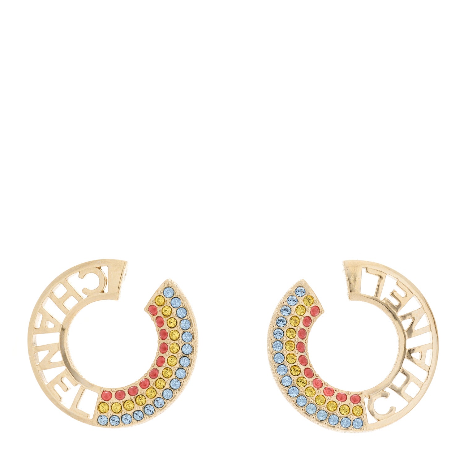 Chanel Crystal Rainbow Logo Earrings Gold Multicolor 1 of 4