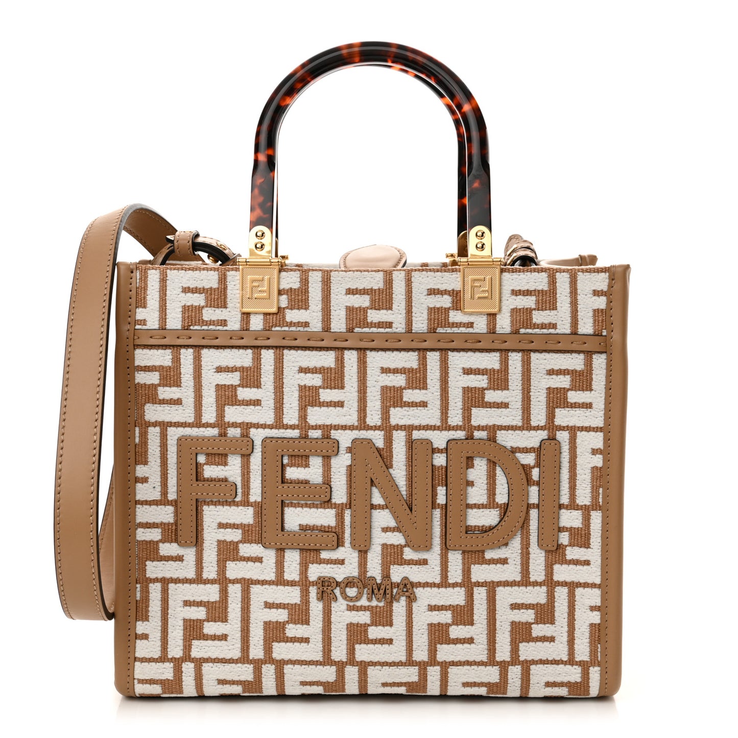 Raffia Chenille Vitello King Plexiglass Small Fendi Sunshine Shopper Tote Natural White