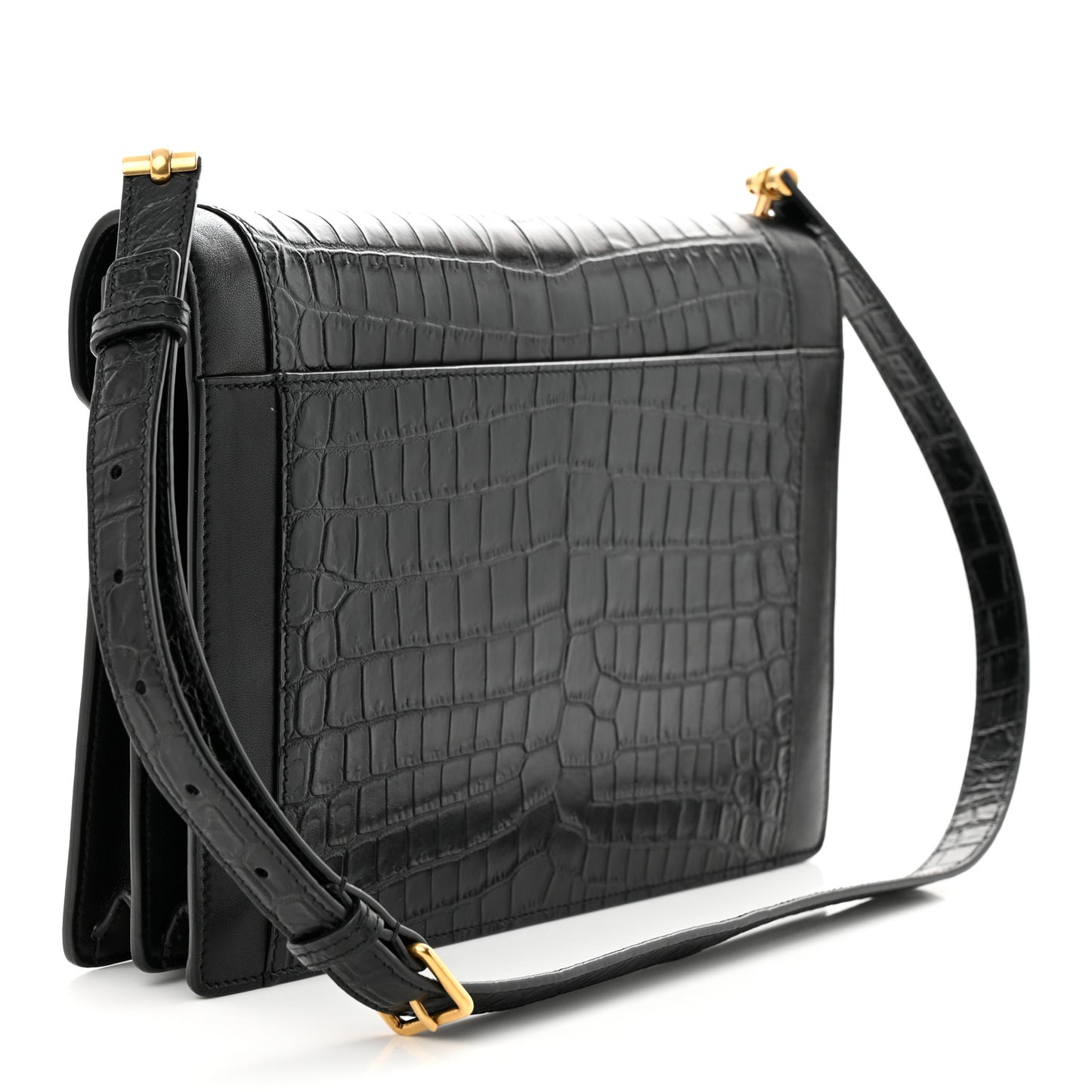 Calfskin Crocodile Embossed Gaby Satchel Black