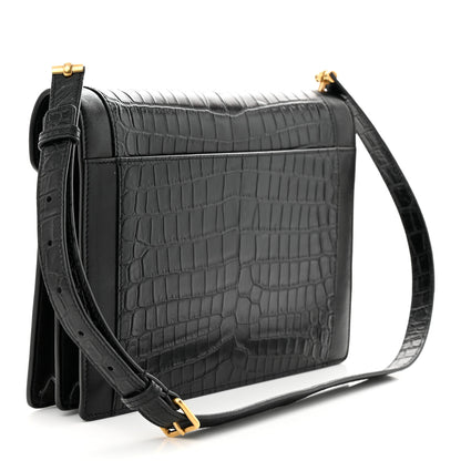 Saint Laurent Calfskin Crocodile Embossed Gaby Satchel Black 3 of 13