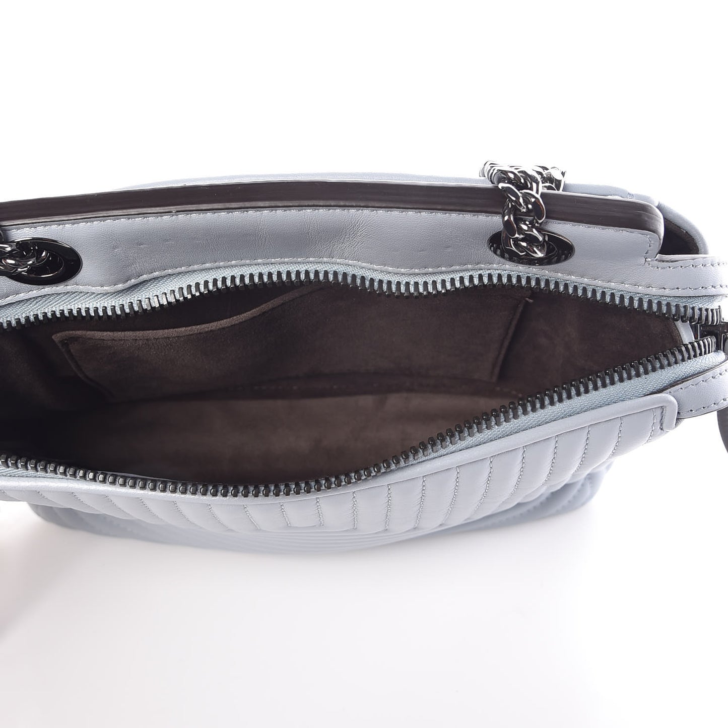 Shiny Nappa Trapuntata Chain Small DotCom Click Chain Satchel Light Blue