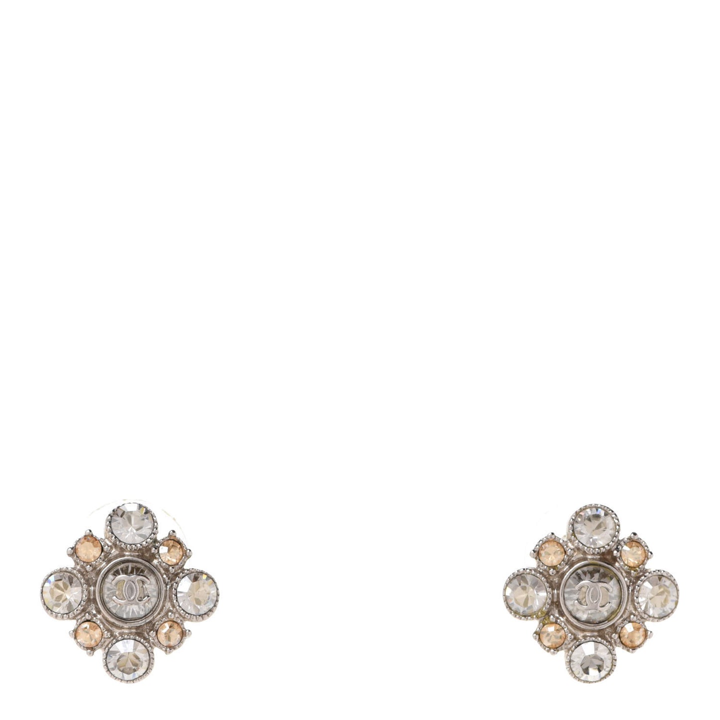 Crystal CC Flower Earrings Silver