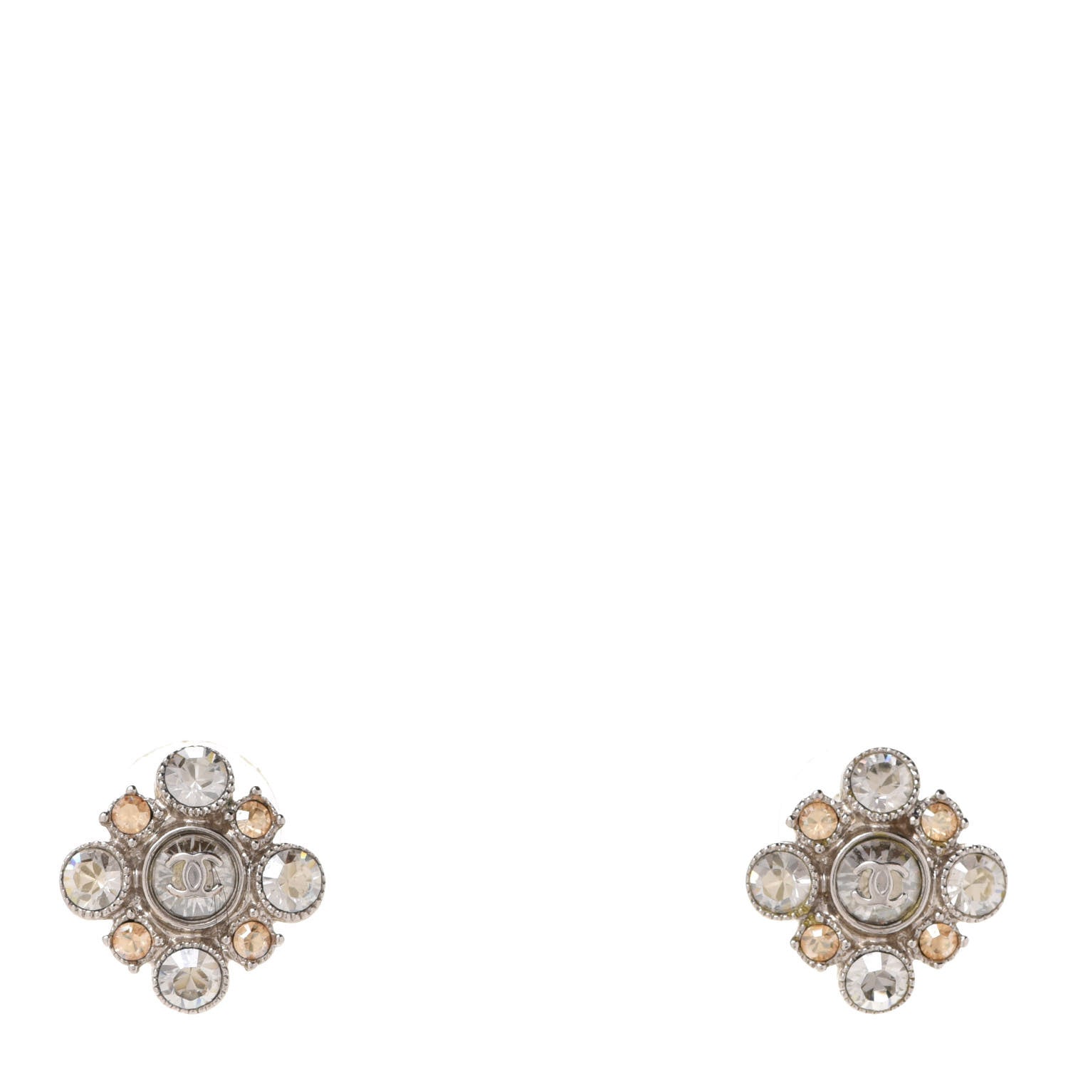 Chanel Crystal CC Flower Earrings Silver 1 of 4